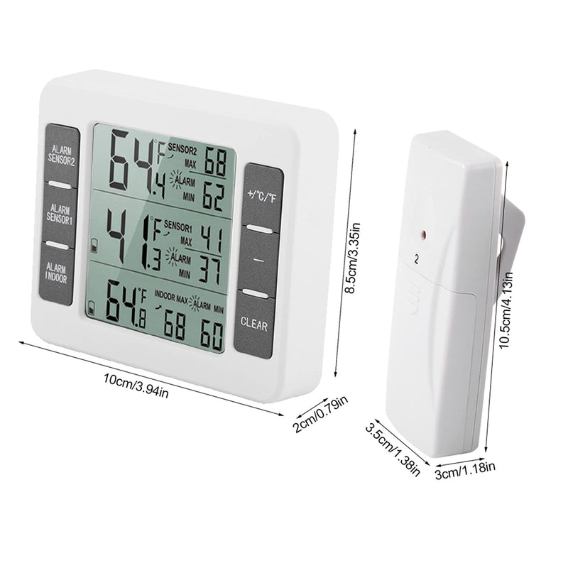 Digital Refrigerator Thermometer with Audible Alarm, 2PCS Sensor, Min Maximum Display