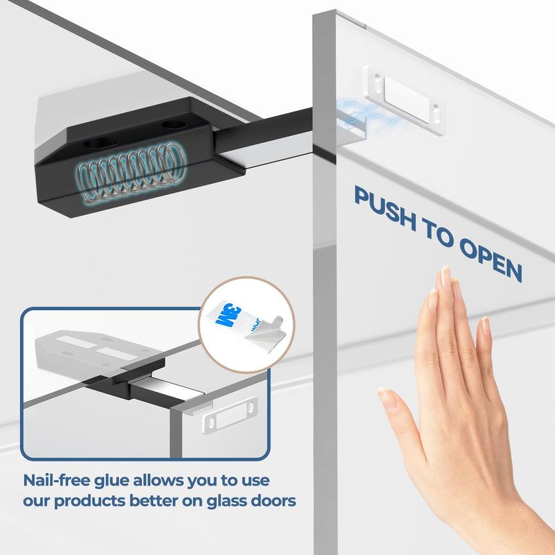 Magnetic Push Latch Without Nail Installation Tonitrui Heavy Duty Magnetic Touch Latches for Large Door Push Release Latch Kitchen Drawer Push Catch Press Out Latch (Black 6 Pack) Black