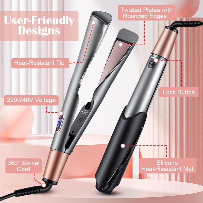 Aomig 2 in 1 Hair Straightener and Curler Fast Heating Curling Iron Home & Travel Curling Wand Mini Hair Curlers Hair Straighteners for Women 100-230°C for Straighten Curl All Hair Types(Dark Gray) Upgraded Direct-Plug Style-Dark Gray