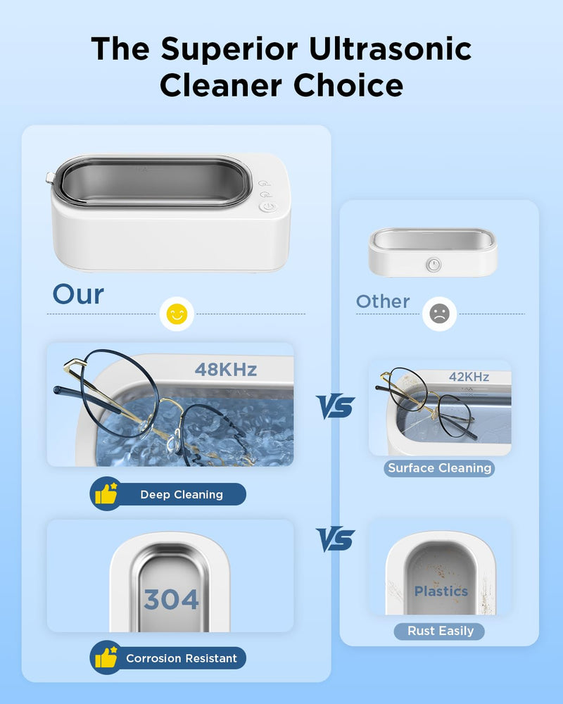 Ultrasonic Jewelry Cleaner Machine: 48KHz Ultra Sonic Cleaner for Jewelry,Eyeglass,Rings,Watch Band,Dentures,with Dual Cleaning Modes,350ML 304 Stainless Steel Tank,Gift for Wife,Mom,Daughter White