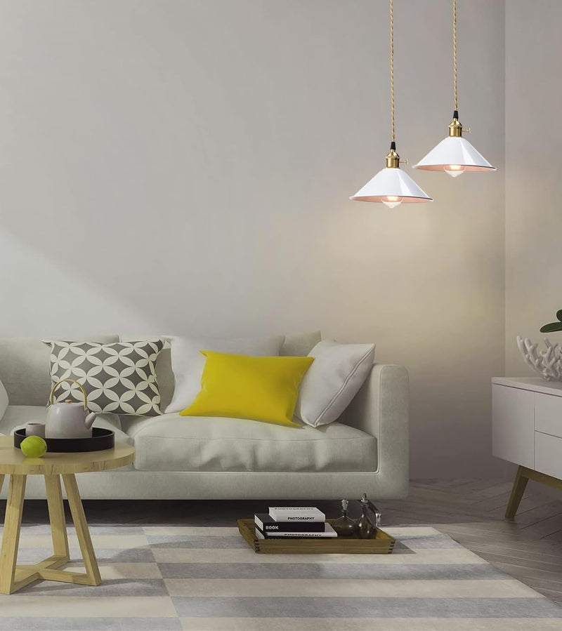 CLAXY Industrial mini Pendant Light White 8.66" Metal Umbrella Shade Hanging Kitchen Ceiling Pendant Lighting with Switch for Loft, Bar, Foyer, Dining, Bedroom