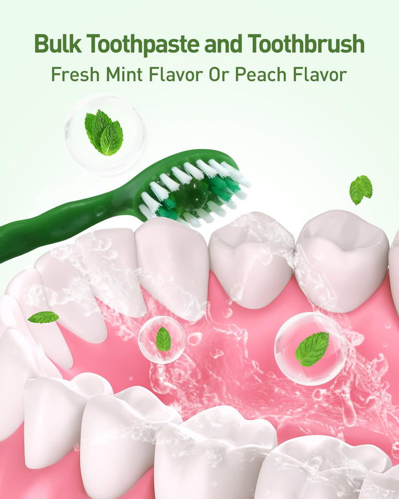 Disposable Mini Travel Toothbrush Bulk with Toothpaste 5in1 60Ct Portable Toothbrushes Set Floss Pick Tongue Scraper Cruise and Travel Essentials (Green) Green