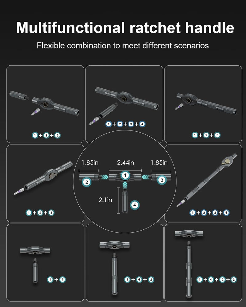 Ratchet Screwdriver Set, 74 in 1 Magnetic Screwdriver Set with Detachable T Handle, Precision Repair Tool Kit for Furniture Assembly, Computer, Bicycles, Appliance, Watch, Doorbell, Camera, DIY