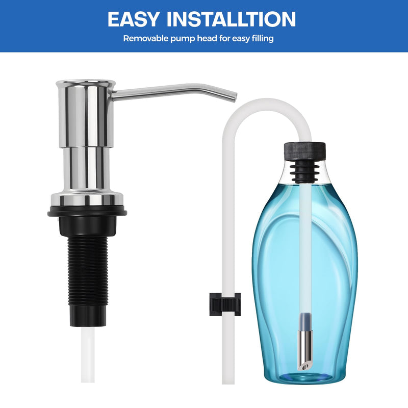 Soap Dispenser for Kitchen Sink, Chrome Built in Soap Dispensers, Stainless Steel Sink Soap Dispenser or Lotion Dispenser Pump with 47" Extension Tube Kit, Upgraded Metal Check Valve