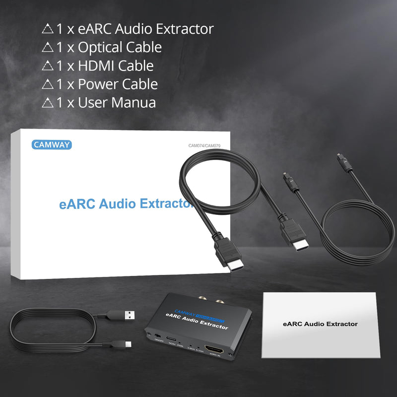 CAMWAY eARC/ARC Audio Extractor - eARC/ARC to Optical RCA 3.5mm Adapter, Support Dolby Digital DTS 5.1 Surround Output for TV, Amplifiers, Soundbars, Powered Speakers, Headphones,etc 8.3 x 5.2 x 3.8 cm