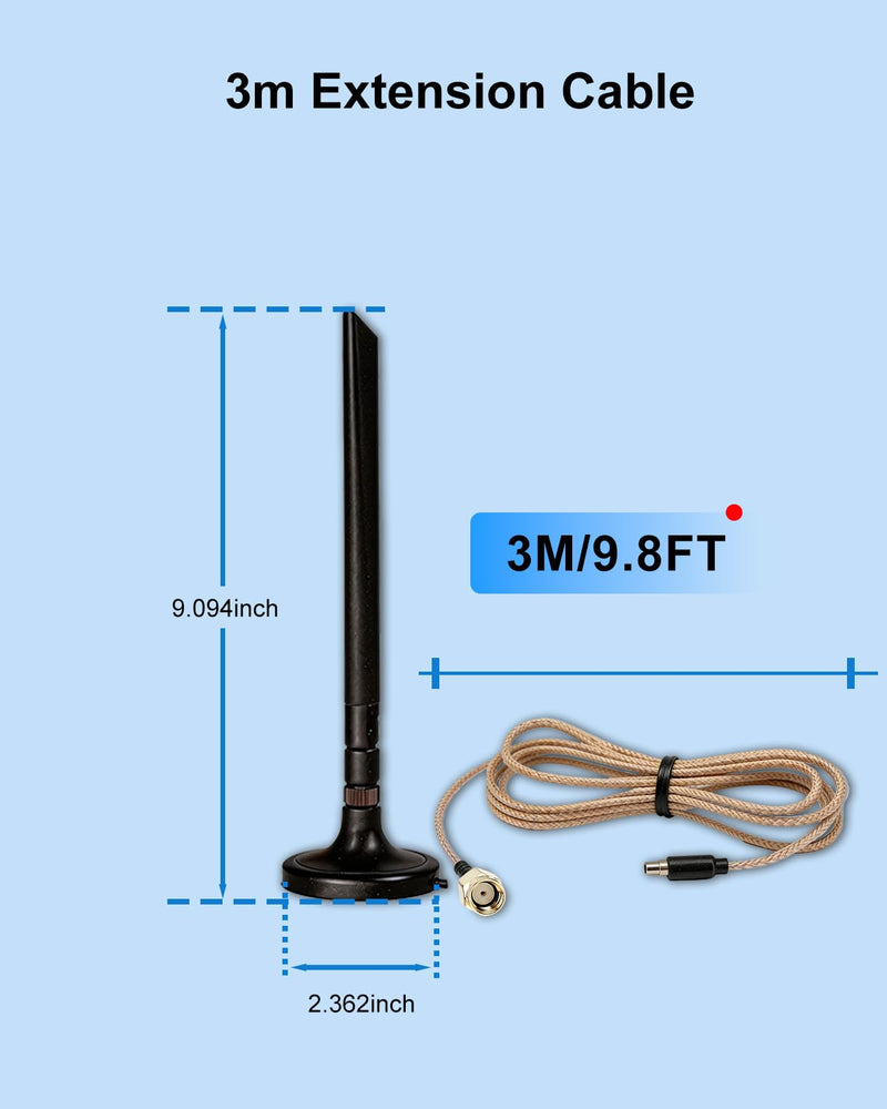 Foldable 5dBi Magnetic Truck RV WiFi Antenna, No Drilling Needed | RP-SMA Male 2.4GHz External Antenna with 9.8ft RG178 Cable for Semi Truck, Van, Dash Cam & Backup Camera - Heavy Duty