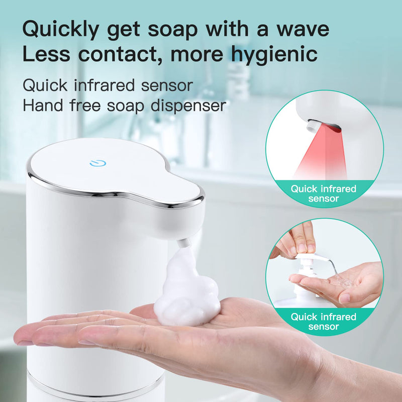 LAOPAO Soap Dispenser, Automatic Foaming Hand Soap Dispenser Touchless Rechargeable Bathroom Countertop Soap Pump for Kids Xmas Gift 300ml White