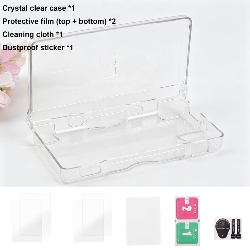 Transparent Hard Shell Case for DS Lite NDSL, Premium Crystal Clear Case with Protective Films and Cleaning Kit Practical Protective Cover Accessories Replacement Parts