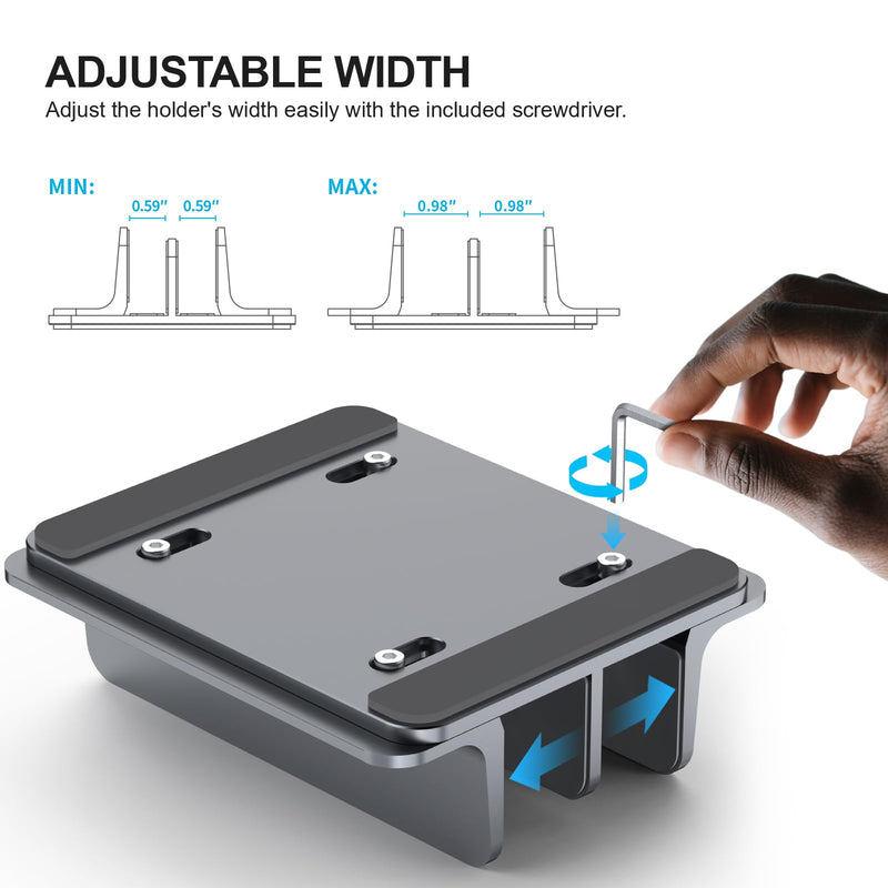 Dual-Slot Aluminum Vertical Laptop Stand for Desk - Adjustable Width Dock for MacBook, Surface, Samsung, HP, Dell up to 17.3 inches - Space-Saving & Protective Design - Gray 2-Slot