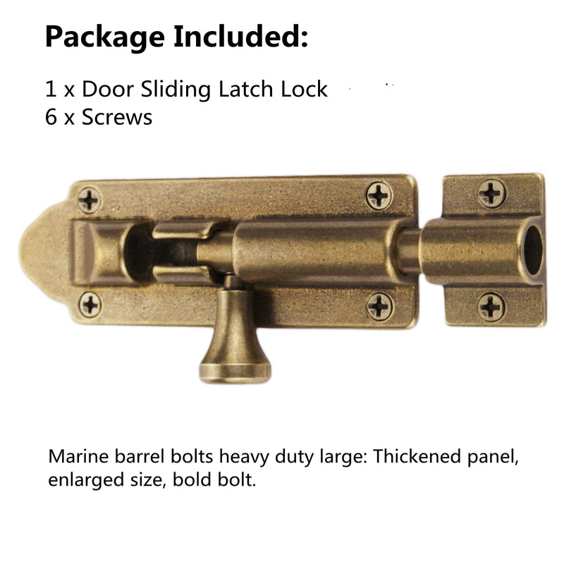 Barrel Bolt Latch Heavy Duty Large barn Door Locks Antique Brass Door Latch Security Sliding Slide Latch Lock Oil Rubbed Bronze(5.0inch) 5.0inch