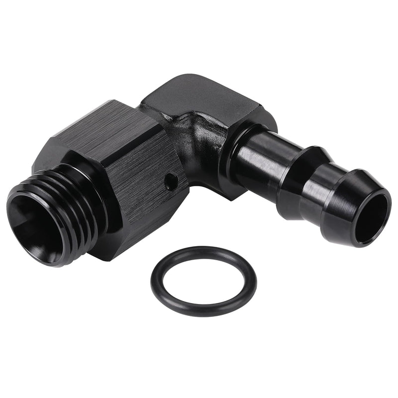 6AN -6 ORB Male to 3/8 Hose Barb 90 Degree Fitting Adapter Aluminum Black -6 ORB to 3/8" Black, 90 Degree