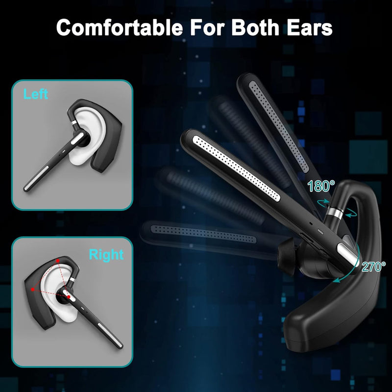 Bluetooth Headset V5.1, Wireless Earpiece with Mic for Work | CVC8.0 Dual Mic Noise Cancelling, 500mAh Battery for 110H Work Time, Handsfree for Cell Phones/PC, Business Office/Driving Black
