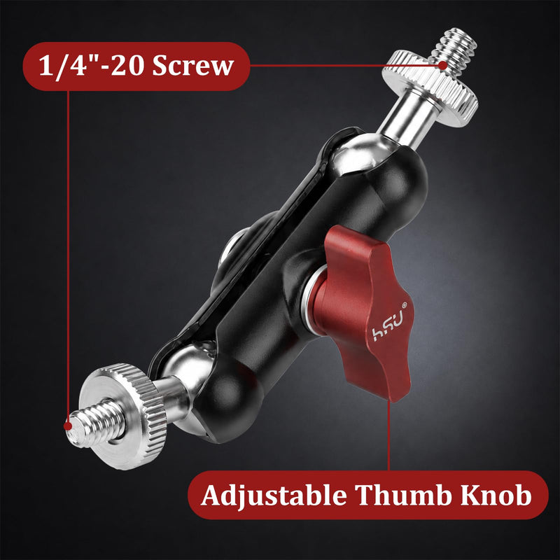 HSU Magic Arm with Dual Ball Head | Double 1/4"-20 Screws, 360° Metal Adjustable Universal Extension Bracket for Monitor, LED Light, Microphone, GoPro（2 Pack）