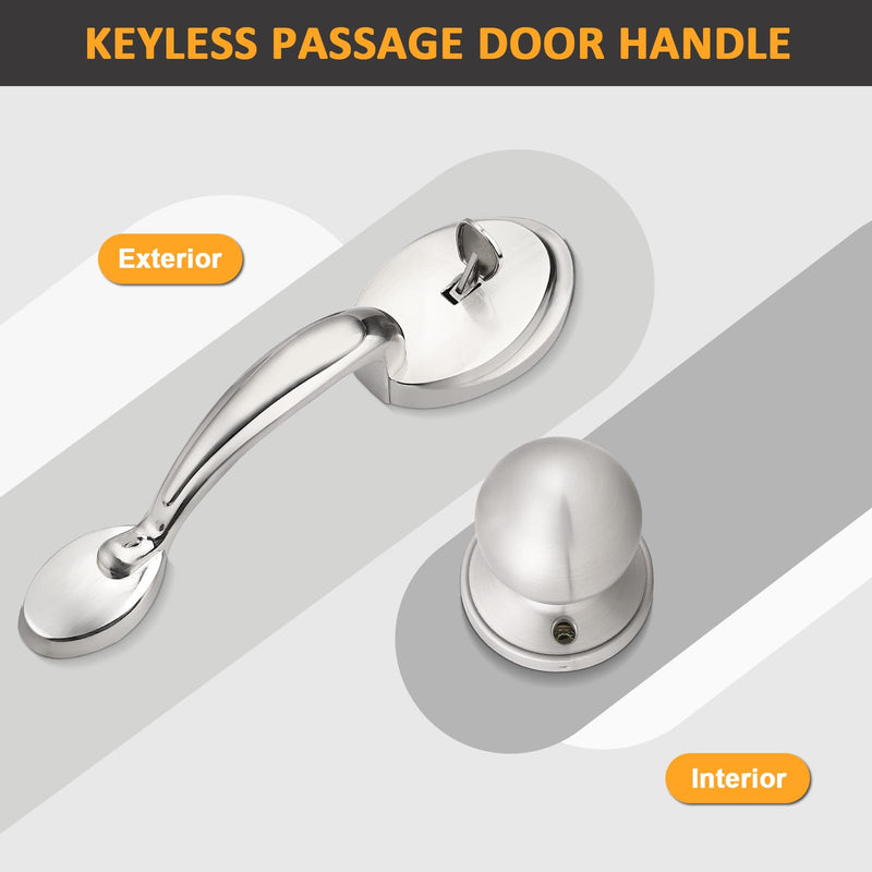 Probrico Brushed Nickel Front Door Handle Set, No Locking, Antique Exterior Door Handle with Interior Door Knob,1Pack 1 Satin Nickel