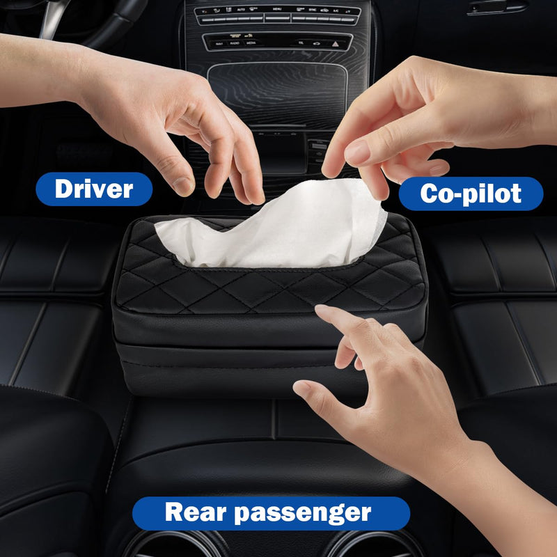 Car Tissue Holder, Standard Tissue Holder for Car Pu Leather Car Napkin Holder, Car Backseat Extra Large Tissue Organization Fit for 120-230 Tissues per Box 9.84'' x 4.72'' x 5.91'' (Black) Black