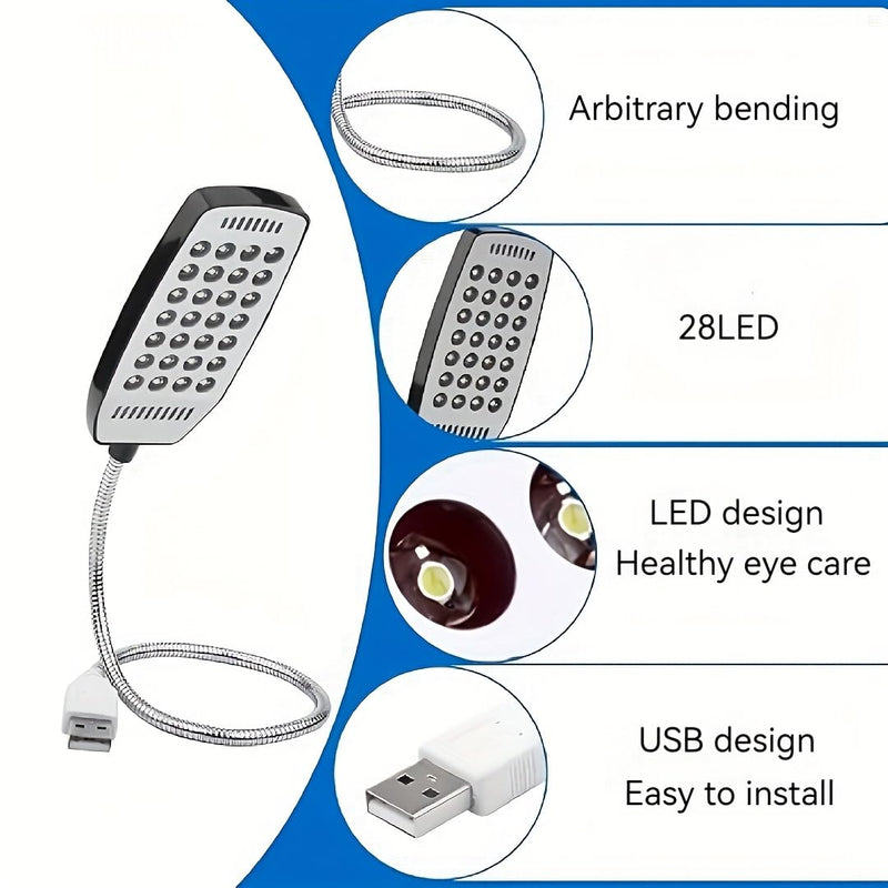 USB LED Light for Laptop Keyboard Light Gooseneck Computer Lamp Flexible Stick LED Lamp for Reading Book(28 LED, White)