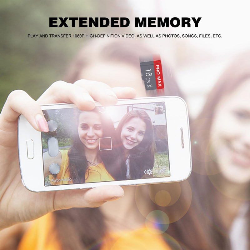 16GB Micro SD Card Memory Card with Adapter, High Speed Class 10, for Smartphone, Security Cam, Tablet, Drone, Dash Cam & MP3 Player