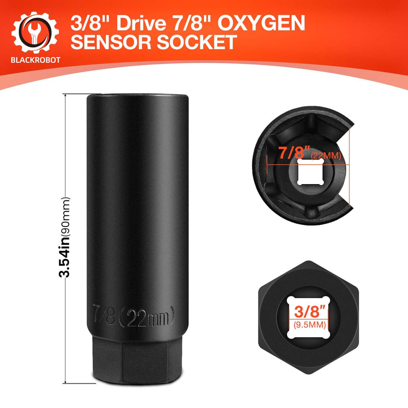 BLACKROBOT 3/8" Drive x 7/8" (22mm) Oxygen Sensor Socket CR-V Steel with Side Wire Cutout, O2 Sensor Remover and Installation, Tool for Vehicles, Car Repair Accessories