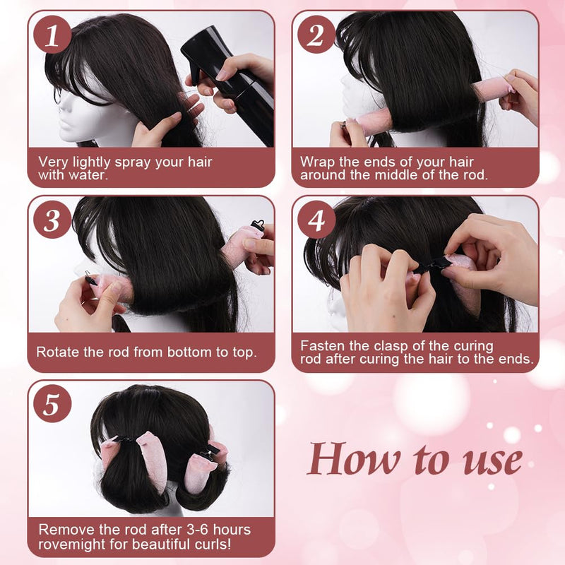 LOPHE 3 Pcs Heatless Hair Curler, Heatless Curls Blowout Rods Headband for All Hair Types, Soft Hair Roller Rods with Hook, Overnight Heatless Hair Curlers, Women Long Hair Styling Tools, Pink 3Pcs-Pink