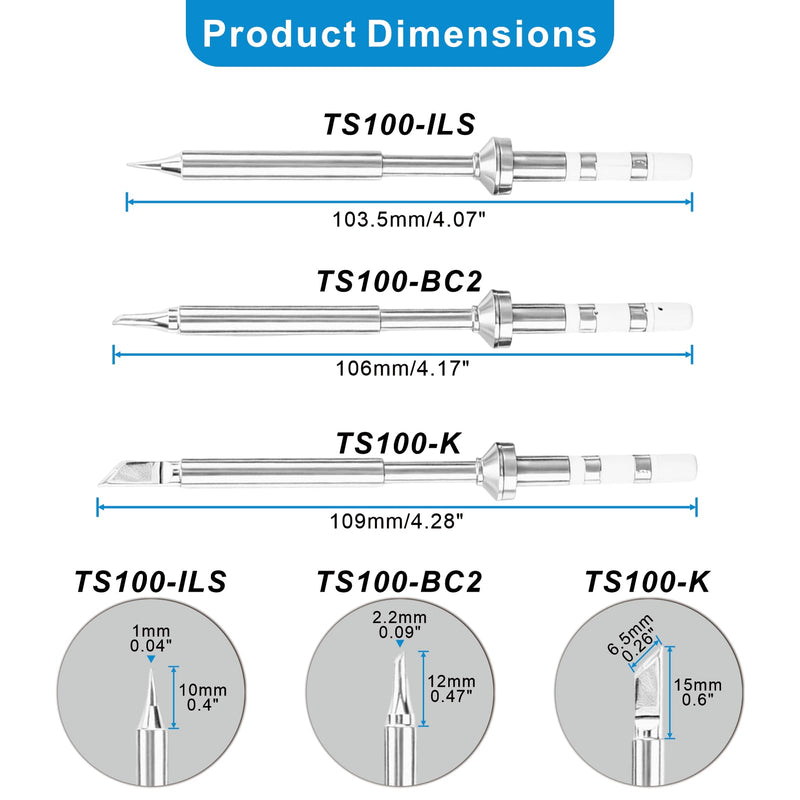 3PCS Soldering Iron Tips,TS100 Series Rapid Heating Replacement Tip for Pinecil TS100 | TS101 Soldering Iron,Easy to Instal Solder Accessories (TS100-3) TS100-3