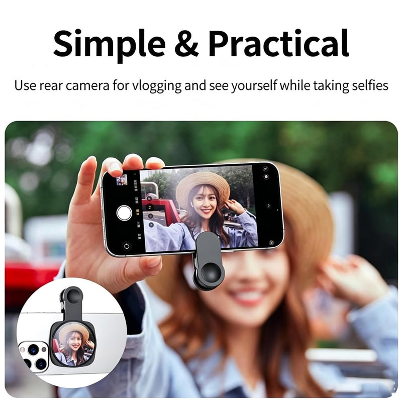 HD Selfie Mirror for Phone Back Camera, Universal Clip-on Vlog Accessory | HD Selfie Mirror Phone Back Camera with practical functional design, ideal for desk, office and travel for phone White