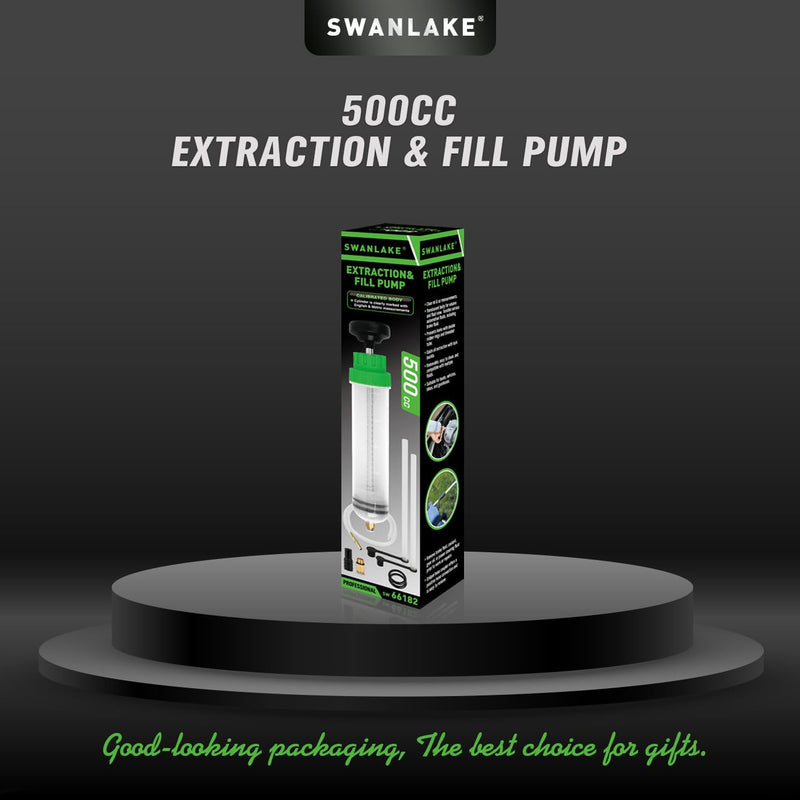 SWANLAKE 500cc Fluid Extractor & Fill Pump, Automotive Fluid Pump Extractor, Oil Change Pumps with 23'' Long Hose, 2PCS 12'' Extension Tubes, Suction Pumps for Lawn Mowers Cars