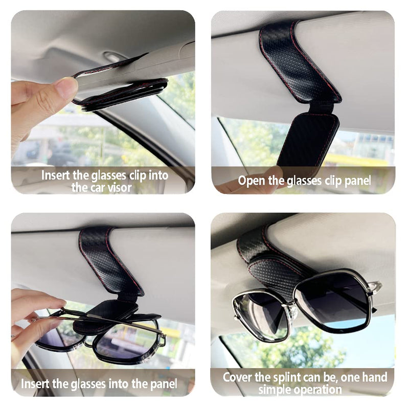 2Pcs Sunglass Holder for Car, Magnetic Leather Eyeglass Hanger Clip for Car Sun Visor, Sunglasses Holder and Ticket Card Clip for Car Visor Accessories (Carbon Fibre Black) Carbon fibre black