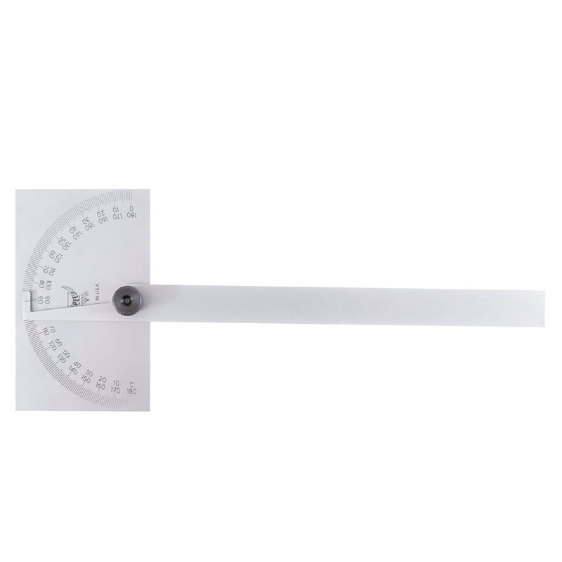 PEC Tools Stainless Steel Angle Protractor with Double Graduation - Ideal for Drawing Radial Lines, Setting Bevels, Transfer Angles, 6" Blade Length, 0-180 Range, Rectangular Head, Made in USA 5170SS