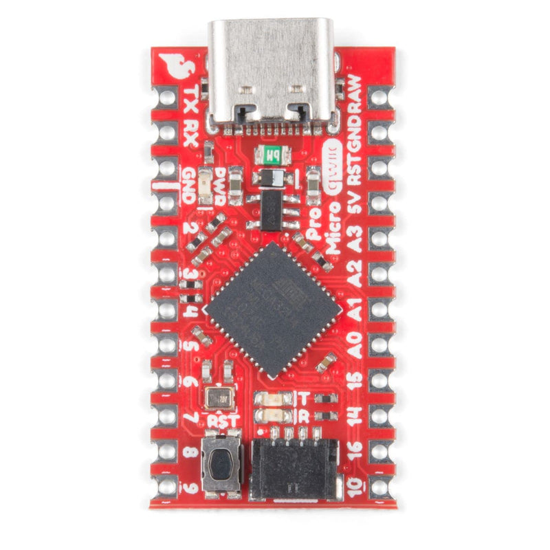 SparkFun Qwiic Pro Micro - USB-C (ATmega32U4) - Compatible with Arduino Development Board 5V/16MHz microcontroller AP2112 3.3V Voltage Regulator Castellated PTH pin Pads Reset Button Maximum 6V Input
