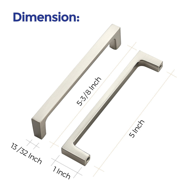 Ravinte 5 Pack Solid 5 Inch Kitchen Square Cabinet Handles Brushed Nickel Pulls Drawer Pulls Kitchen Cabinet Hardware Handles 5 Inch Hole Center