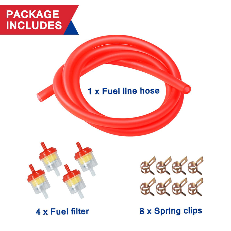 Dirt Bike Gas Fuel Line Hose Fuel Filter for 50cc 110cc 125cc TaoTao Coolster Apollo GY6 Motorcycle Pit Bike Motocross Pocket Bike Chinese Atv Four Wheeler Moped Scooter Quad Go Kart Parts Red