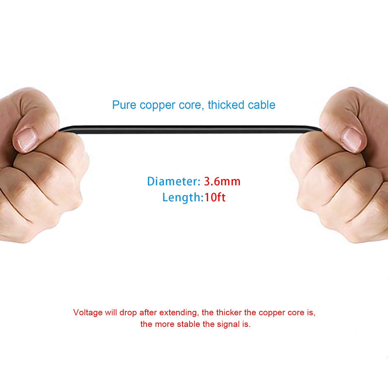 Pixelman 2.5mm Male to Female Backup Camera Extension Cable, 10ft for Dash Cam, Mirror, Rearview, Reverse Camera - Car, Pickup Truck, SUV, Van, RV, Trailer 10ft Extension Cable
