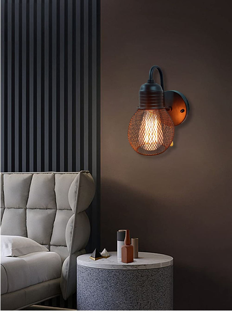 Black Wall Sconce with Pull Chain Switch,1-Light Wall Lamp,Industrial Farmhouse Wall Sconces for Living Room Bedroom Bathroom Kitchen Porch (12 cm Shade) 12 cm Shade