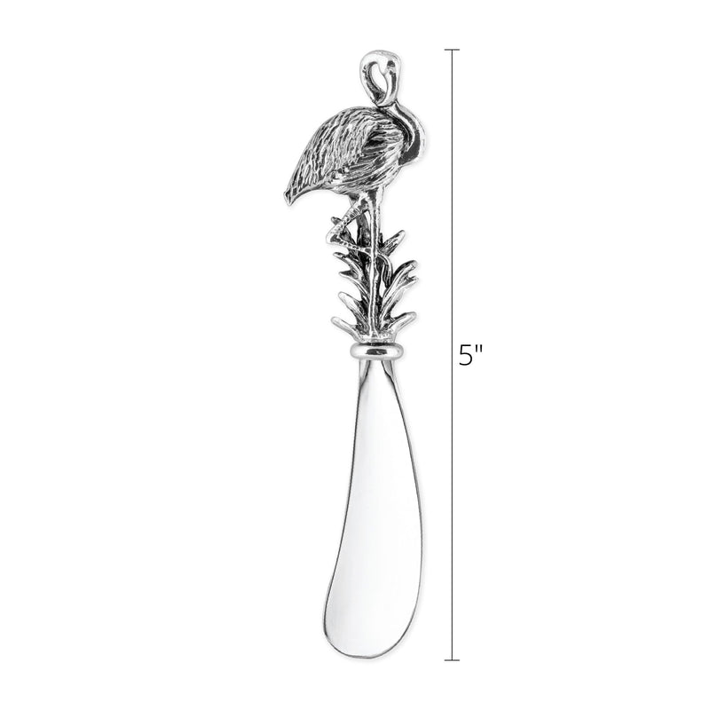 Wine Things American Flamingo Cheese Spreader Set, Zinc Alloy Butter Spreaders with Decorative Handles for Cheese, Cream, and Dips, Silver, 5 Inch, Set of 2