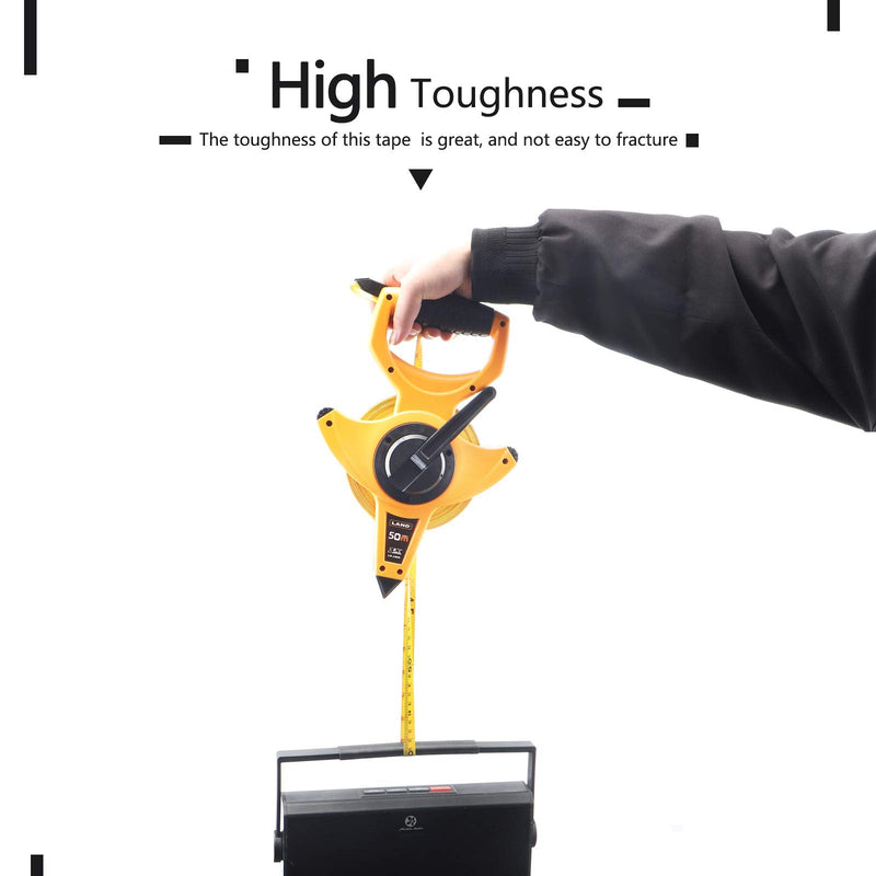 LAND 165FT/50M Heavy Duty Fiberglass Tape Measure - 1/2-Inch Wide, Dual Inch/Metric Scale, Durable Open Reel Measuring Tape for Surveying, Engineering, Runway Construction 50 m