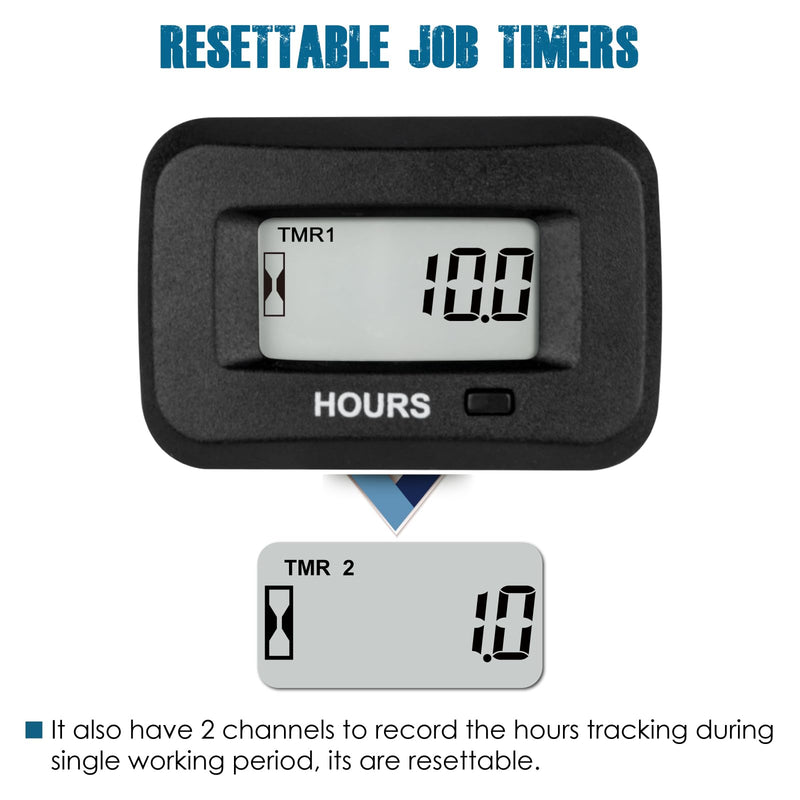 Runleader Digital LCD Hour Meter,AC/DC 5V to 277V for Lawn Mower Generator Motorcycle Golf Cart Forklift Scrubber Machine etc.