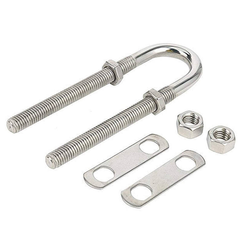 Amarine Made Pair of Stainless Steel Marine Boat Stern Bow Eye Tie Down U Bolt (Silver, 1/2" Dia - 2-1/2" Thread Lenght)