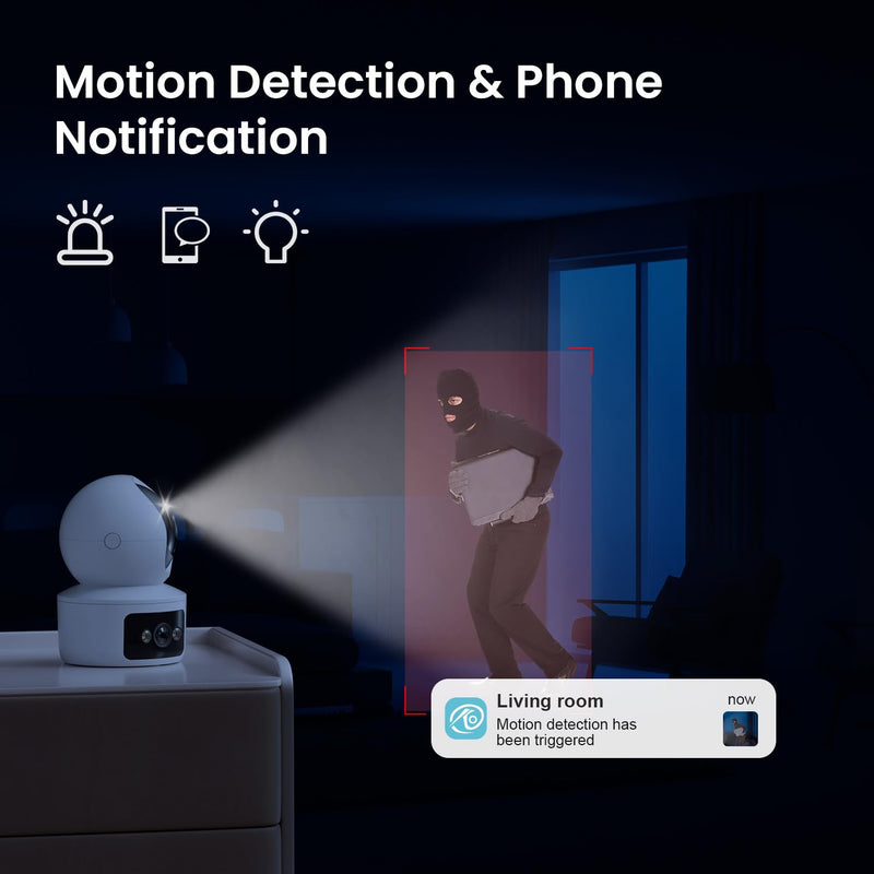 Security Camera, Dual Lens 2.4GHz & 5GHz WiFi Cameras for Home Security Indoor, Pet/Dog/Baby Camera, Security Camera Indoor with 360° Pan&Tilt, Motion Detection and AutoTtracking, Night Vision WiFi Dual lens camera