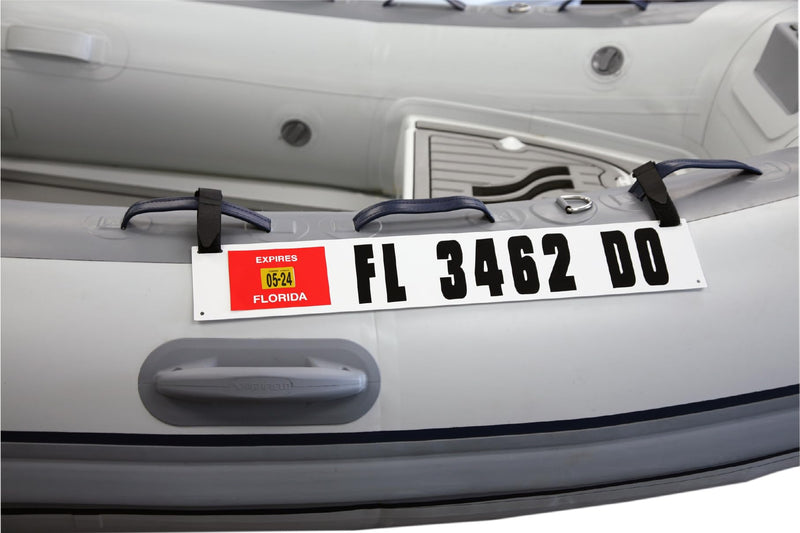 Hardline Products USA Registration Plate Kit for Inflatable Boats, RIBs & Dinghies – Marine Grade ABS w/Adjustable Velcro Mounting Straps – USCG Compliant 4” x 24” - Pair - White Plate Only