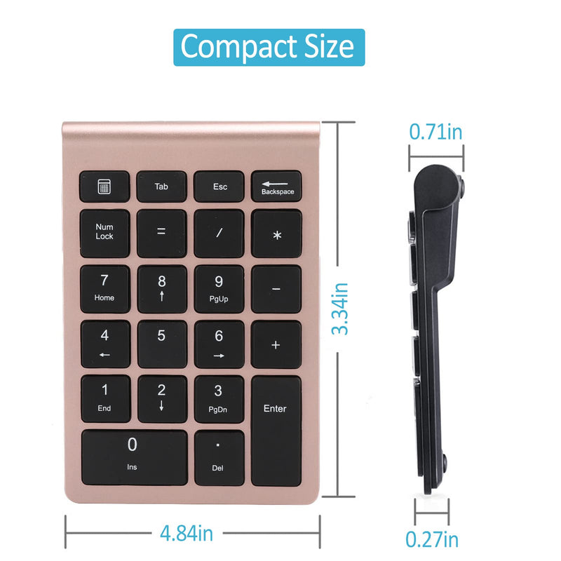 Yoidesu 22 Keys Wireless Number Pads, Numeric Keypad Portable 2.4 GHz Number Keyboard Financial Accounting Number Keyboard for Laptop, PC, Desktop, pro, Notebook, etc.(Rose Gold)