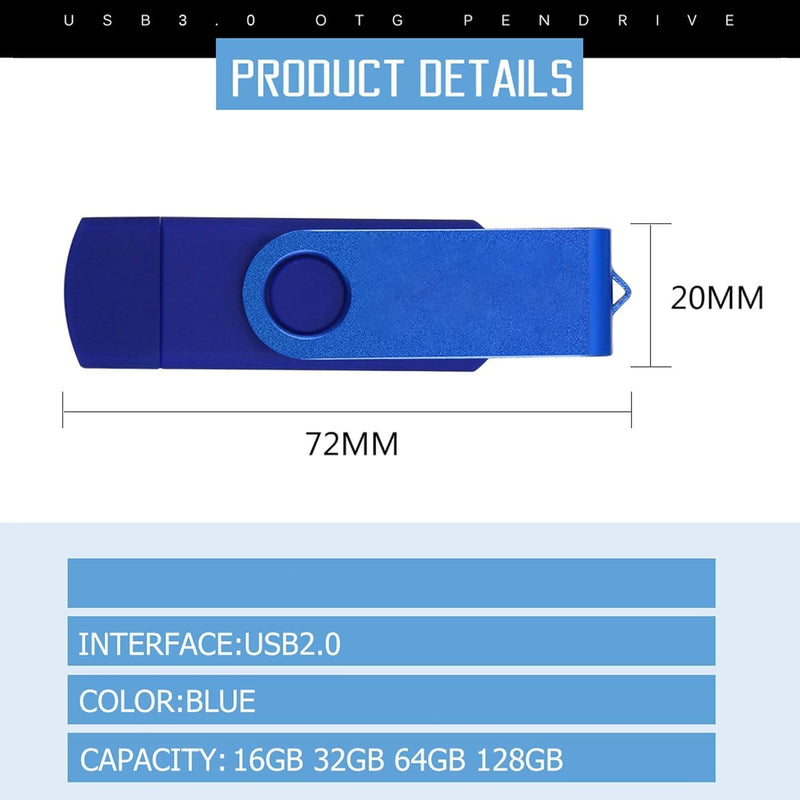 USB Flash Drive 128GB Thumb Drive,USB 2.0 Jump Drive Portable,Pen Drive Metal Swivel,High Speed for Data Storage 2-Pack Blue 128GB-2PACK