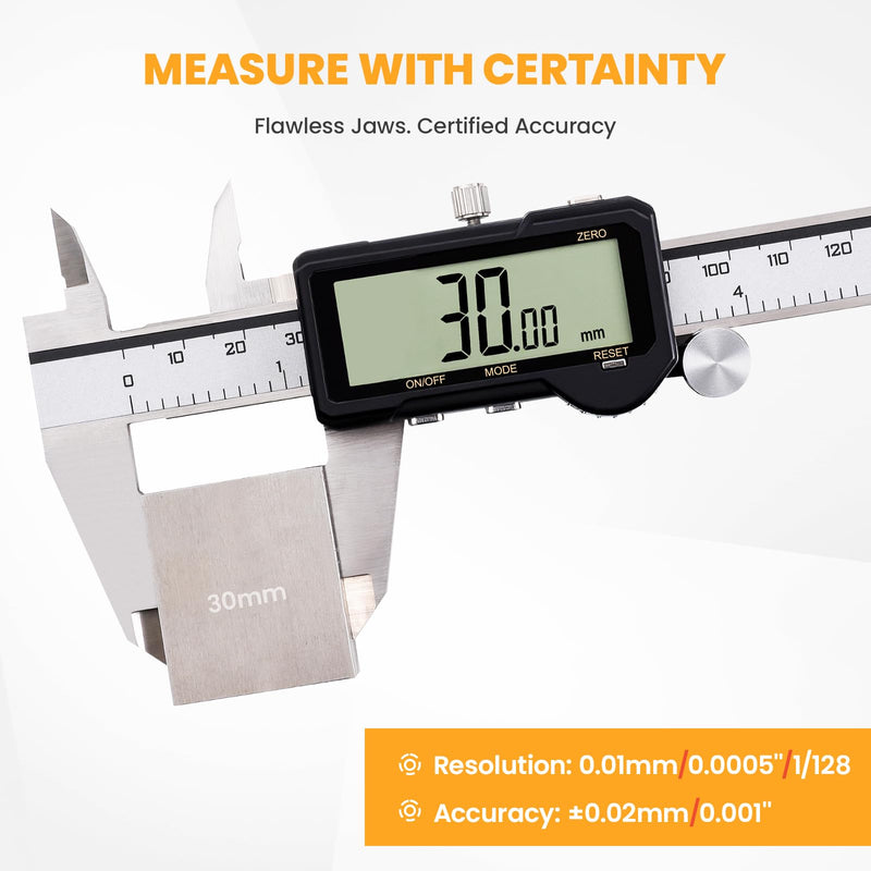 HARDELL Digital Caliper, Rechargeable Digital Caliper 6 inch with Reset Setting, Caliper Measuring Tool with MM/in/F Conversion, Auto Off, Micrometer with Large Screen for Jeweler/Woodworking/DIY