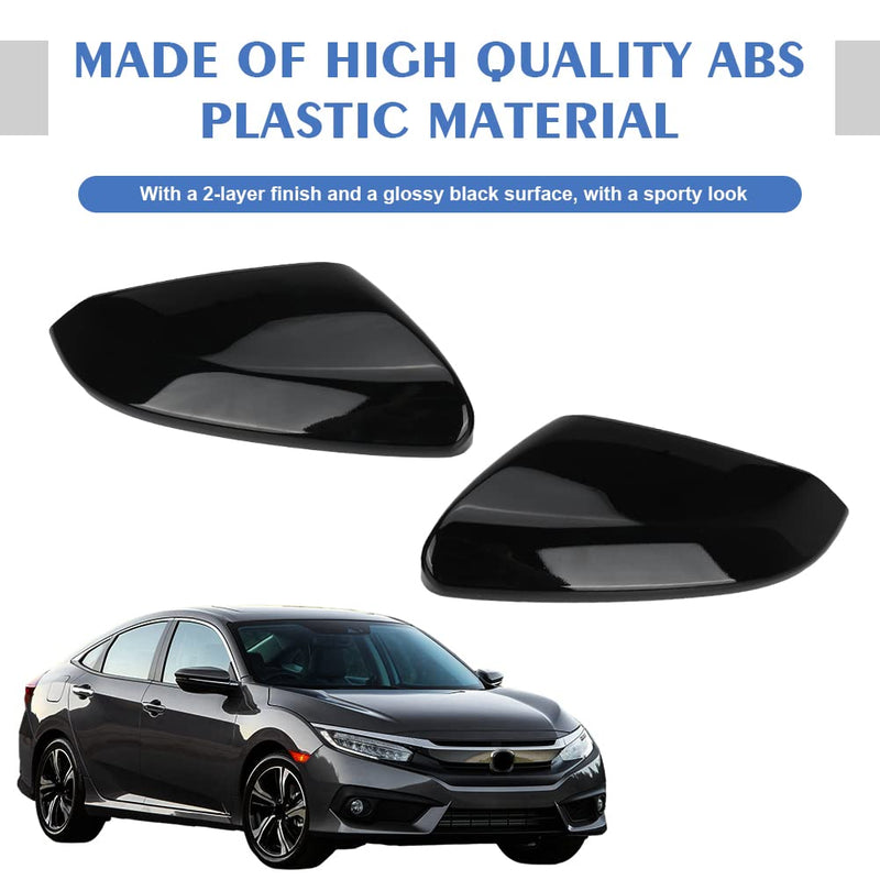 1 Pair Glossy Black Side Mirror Cover Cap Housing Compatible with Honda Civic 2016-2019 2020 2021 Honda Insight 2019-2021, Direct Replacement