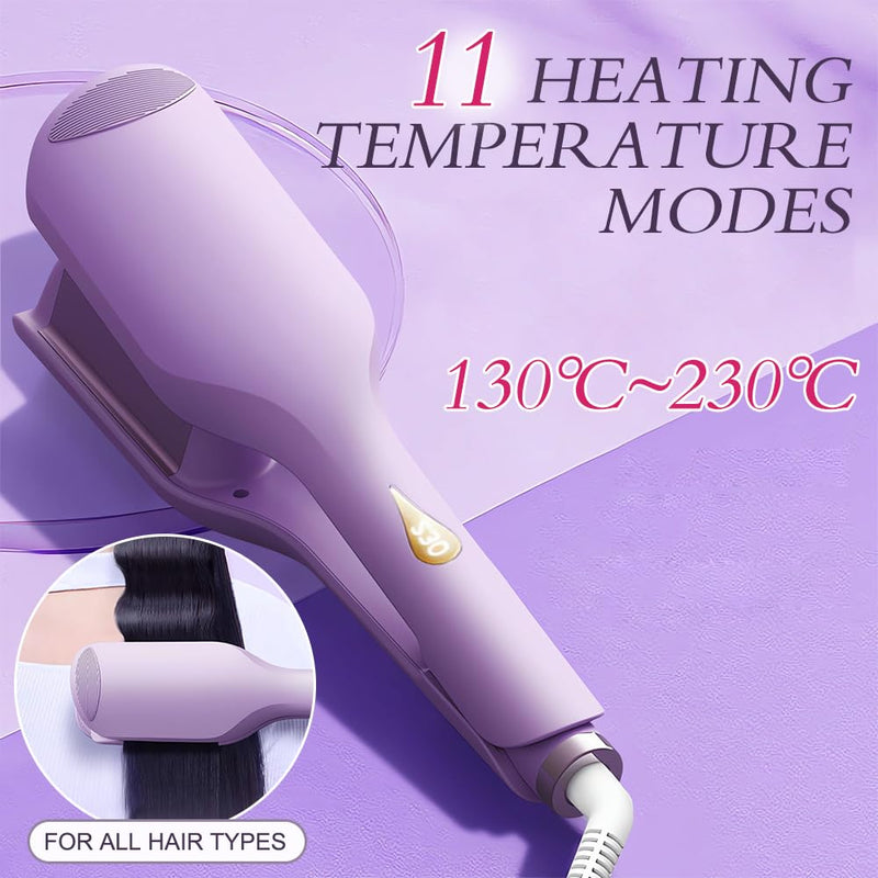 Hair Waver Crimper, 32mm Mermaid Hair Waver for Women, French Wave Curling Iron with 11 Temperatures, Anti-Scald Iron Wand Hair Curler for Short, Medium, Long Hair(Purple) Purple