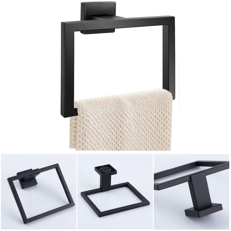 JOPOFI 2-Piece Towel Ring - Thicken Stainless Steel Towel Holder, Towel Racks for Bathroom, Square Modern Design Hand Towel Holder, Contemporary Hand Towel Bar - Matte Black 2PCS
