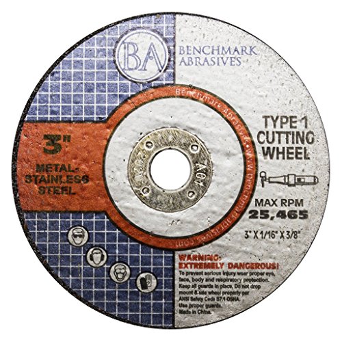 Benchmark Abrasives 3 Inch Aluminum Oxide Thin Type 1 Grinder Cut Off Wheels, 1/16" Thick 3/8" Arbor for Metal and Stainless Steel Die Grinder Cutting Disc, Grinding Cutting Wheel - 25 Pack