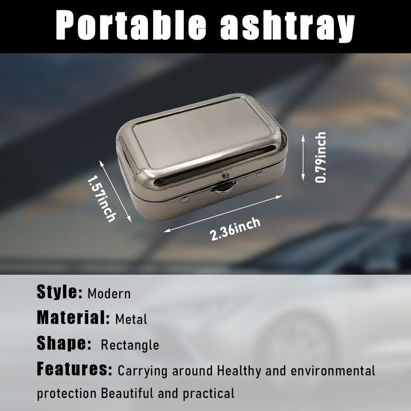 Portable Ashtrays, Stainless Steel Carry-on Mini Ashtray with Windproof Lid, Portable Waterproof Creative Pocket Ashtray for Outdoor Cars, Universal Car Accessories (Black) Black