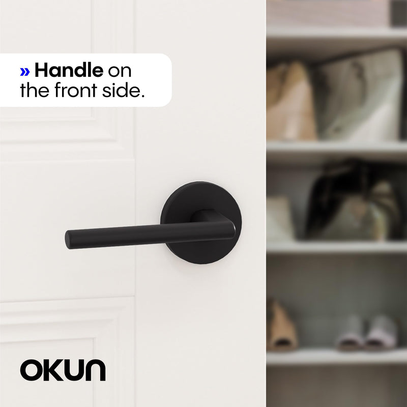 Okun Brio Dummy Door Handle, Matte Black Non-Turning Door Lever 1-Pack – Decorative Reversible Interior Handle for Closet, Pantry, Hallway & French Doors, Sleek Modern Design