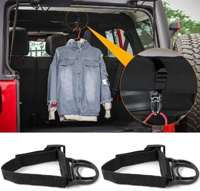 2PCS Roll Bar Coat Hanger Clothes Hook for Jeep Wrangler CJ YJ TJ LJ JK JKU JL JLU JT Sports Sahara Freedom Rubicon & Unlimited X 2/4 Door (Black) Black