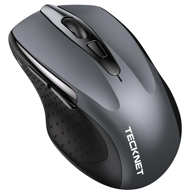 TECKNET Wireless Mouse (2.4G & BT5.0/3.0) Silent Mouse 4800 DPI Computer Mouse 6 Buttons Bluetooth Mouse, USB A Mouse Wide Compatibility - Grey